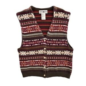 Vtg White Stag Fair Isle Sweater Vest Womens L Ramie Cotton Nordic Button Front